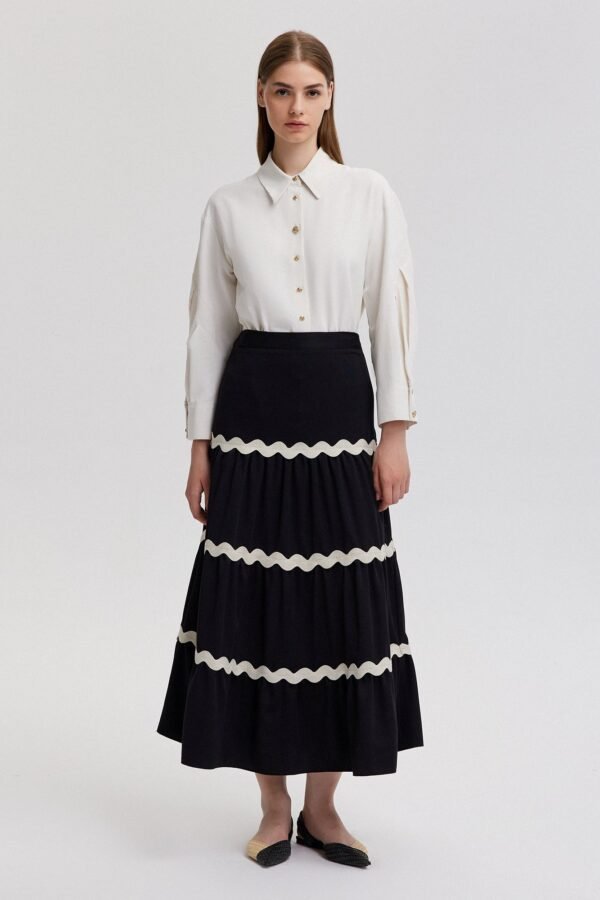 STRIPE DETAILED FLOUNCE SKIRT - Image 3