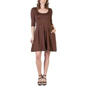 24seven Comfort Apparel Womens Plus Pleated Knee Length Midi Dress